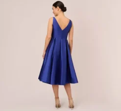 Adrianna Papell Wedding Guest Dresses|Petite-Friendly*Sleeveless Mikado Fit And Flare Midi Dress With V-Back In
