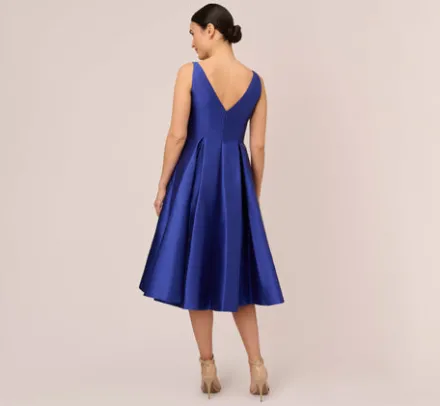 Adrianna Papell Wedding Guest Dresses|Petite-Friendly*Sleeveless Mikado Fit And Flare Midi Dress With V-Back In