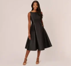 Adrianna Papell Wedding Guest Dresses|Petite-Friendly*Sleeveless Mikado Fit And Flare Midi Dress With V-Back In