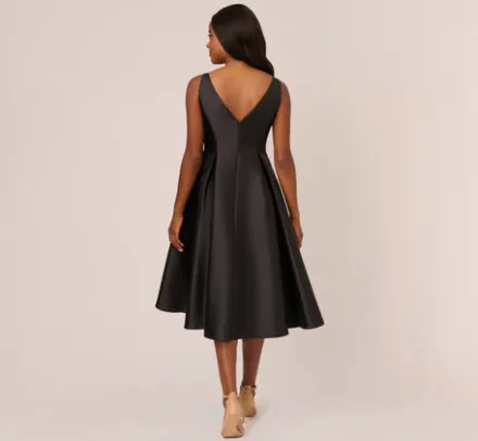 Adrianna Papell Wedding Guest Dresses|Petite-Friendly*Sleeveless Mikado Fit And Flare Midi Dress With V-Back In