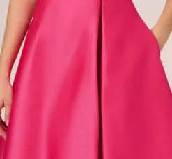 Adrianna Papell Wedding Guest Dresses|Petite-Friendly*Sleeveless Mikado Fit And Flare Midi Dress With V-Back In Electric Pink