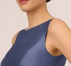 Adrianna Papell Wedding Guest Dresses|Petite-Friendly*Sleeveless Mikado Fit And Flare Midi Dress With V-Back In Blue Frost