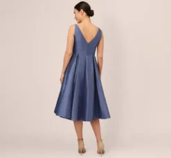 Adrianna Papell Wedding Guest Dresses|Petite-Friendly*Sleeveless Mikado Fit And Flare Midi Dress With V-Back In Blue Frost