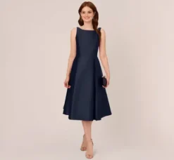 Adrianna Papell Wedding Guest Dresses|Petite-Friendly*Sleeveless Mikado Fit And Flare Midi Dress With V-Back In