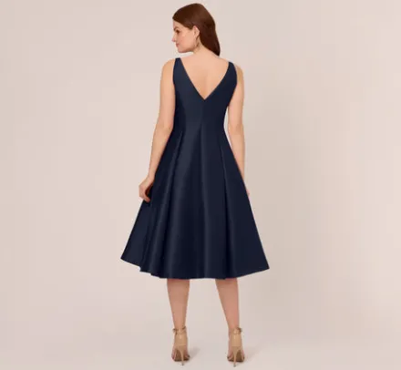 Adrianna Papell Wedding Guest Dresses|Petite-Friendly*Sleeveless Mikado Fit And Flare Midi Dress With V-Back In