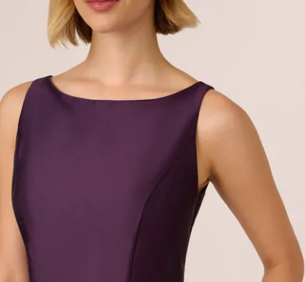 Adrianna Papell Wedding Guest Dresses|Petite-Friendly*Sleeveless Mikado Fit And Flare Midi Dress With V-Back In Luxe Plum