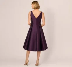 Adrianna Papell Wedding Guest Dresses|Petite-Friendly*Sleeveless Mikado Fit And Flare Midi Dress With V-Back In Luxe Plum