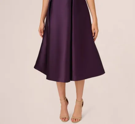 Adrianna Papell Wedding Guest Dresses|Petite-Friendly*Sleeveless Mikado Fit And Flare Midi Dress With V-Back In Luxe Plum