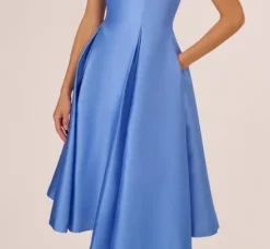 Adrianna Papell Wedding Guest Dresses|Petite-Friendly*Sleeveless Mikado Fit And Flare Midi Dress With V-Back In Electric Ice