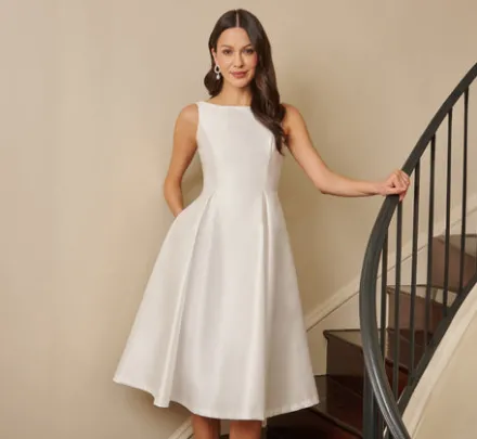Adrianna Papell Petite-Friendly|Little White Dresses*Sleeveless Mikado Fit And Flare Midi Dress With V-Back In