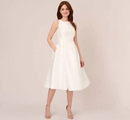 Adrianna Papell Petite-Friendly|Little White Dresses*Sleeveless Mikado Fit And Flare Midi Dress With V-Back In