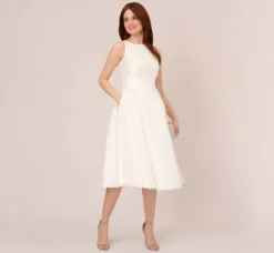 Adrianna Papell Petite-Friendly|Little White Dresses*Sleeveless Mikado Fit And Flare Midi Dress With V-Back In