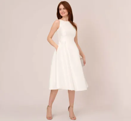 Adrianna Papell Petite-Friendly|Little White Dresses*Sleeveless Mikado Fit And Flare Midi Dress With V-Back In