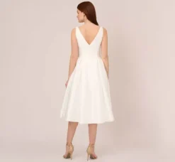 Adrianna Papell Petite-Friendly|Little White Dresses*Sleeveless Mikado Fit And Flare Midi Dress With V-Back In