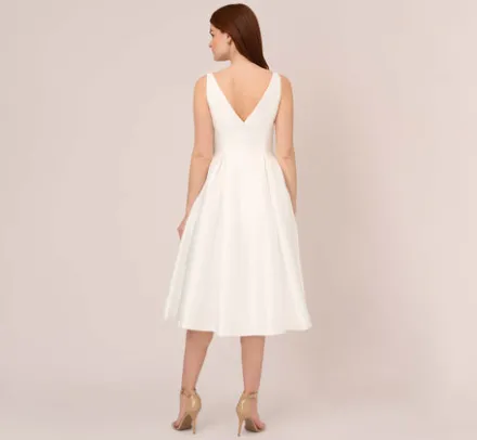 Adrianna Papell Petite-Friendly|Little White Dresses*Sleeveless Mikado Fit And Flare Midi Dress With V-Back In
