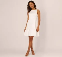 Adrianna Papell Little White Dresses*Sleeveless Mikado Midi Dress With Flounce Hem In