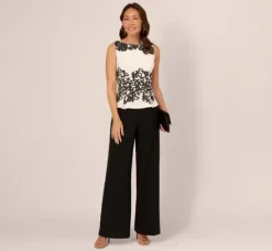 Adrianna Papell Jumpsuits|Day Dresses*Sleeveless Peplum Jumpsuit With Scroll Lace Details In Ivory Black