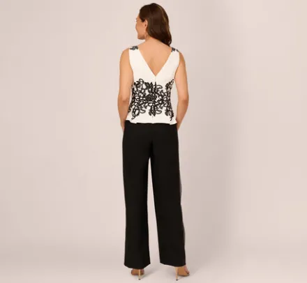 Adrianna Papell Jumpsuits|Day Dresses*Sleeveless Peplum Jumpsuit With Scroll Lace Details In Ivory Black