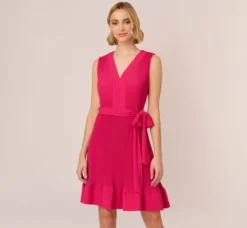 Adrianna Papell Wedding Guest Dresses|Day Dresses*Sleeveless Pleated Dress With Self Tie Waist In Hot Pink