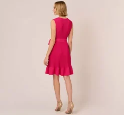 Adrianna Papell Wedding Guest Dresses|Day Dresses*Sleeveless Pleated Dress With Self Tie Waist In Hot Pink