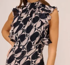 Adrianna Papell Wedding Guest Dresses|Ap Exclusives*Sleeveless Printed Maxi Dress With Ruffle Trim In Navy Blush