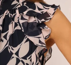 Adrianna Papell Wedding Guest Dresses|Ap Exclusives*Sleeveless Printed Maxi Dress With Ruffle Trim In Navy Blush