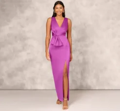Adrianna Papell Wedding Guest Dresses|Formal Dresses*Sleeveless Satin Crepe Column Gown With Bow Waist In Wild Orchid