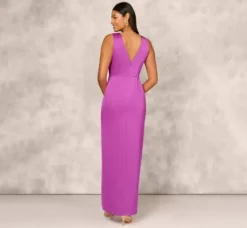 Adrianna Papell Wedding Guest Dresses|Formal Dresses*Sleeveless Satin Crepe Column Gown With Bow Waist In Wild Orchid
