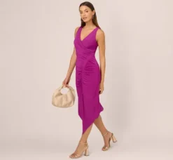 Adrianna Papell Wedding Guest Dresses|Day Dresses*Sleeveless Shirred Jersey Midi Dress With Asymmetrical Hem In Wild Magenta