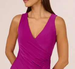 Adrianna Papell Wedding Guest Dresses|Day Dresses*Sleeveless Shirred Jersey Midi Dress With Asymmetrical Hem In Wild Magenta