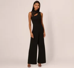 Adrianna Papell Jumpsuits*Sleeveless Wide Leg Jumpsuit With Lace Neckline In