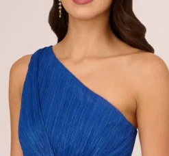 Adrianna Papell Wedding Guest Dresses|Formal Dresses*Stardust Pleated Draped One Shoulder Gown In Brilliant Sapphire