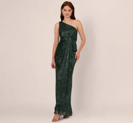 Adrianna Papell Wedding Guest Dresses|Formal Dresses*Stardust Pleated Draped One Shoulder Gown In Green Pine