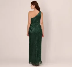 Adrianna Papell Wedding Guest Dresses|Formal Dresses*Stardust Pleated Draped One Shoulder Gown In Green Pine