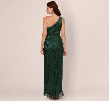 Adrianna Papell Wedding Guest Dresses|Formal Dresses*Stardust Pleated Draped One Shoulder Gown In Green Pine