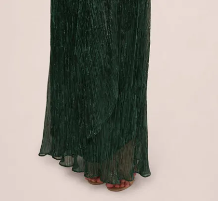 Adrianna Papell Wedding Guest Dresses|Formal Dresses*Stardust Pleated Draped One Shoulder Gown In Green Pine