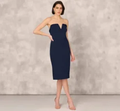 Adrianna Papell Wedding Guest Dresses|Petite-Friendly*Strapless Bonded Crepe Midi Dress With Beaded Notch Neckline In