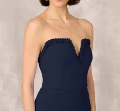 Adrianna Papell Wedding Guest Dresses|Petite-Friendly*Strapless Bonded Crepe Midi Dress With Beaded Notch Neckline In