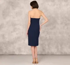Adrianna Papell Wedding Guest Dresses|Petite-Friendly*Strapless Bonded Crepe Midi Dress With Beaded Notch Neckline In