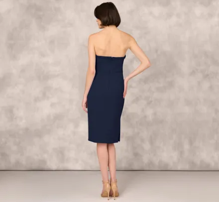 Adrianna Papell Wedding Guest Dresses|Petite-Friendly*Strapless Bonded Crepe Midi Dress With Beaded Notch Neckline In
