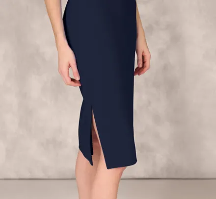 Adrianna Papell Wedding Guest Dresses|Petite-Friendly*Strapless Bonded Crepe Midi Dress With Beaded Notch Neckline In