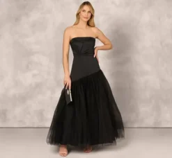 Adrianna Papell Wedding Guest Dresses|Formal Dresses*Strapless Mikado Ball Gown With Mesh Skirt In