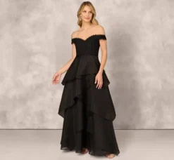 Adrianna Papell Wedding Guest Dresses|Formal Dresses*Strapless Organza Ball Gown With Off The Shoulder Neckline In