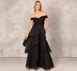 Adrianna Papell Wedding Guest Dresses|Formal Dresses*Strapless Organza Ball Gown With Off The Shoulder Neckline In