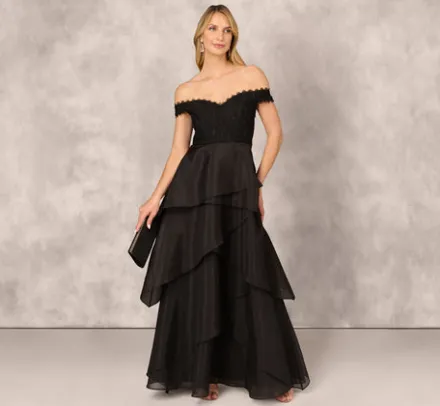 Adrianna Papell Wedding Guest Dresses|Formal Dresses*Strapless Organza Ball Gown With Off The Shoulder Neckline In