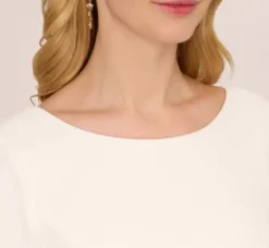 Adrianna Papell Jumpsuits*Stretch Crepe Jumpsuit With Feather Trim Bell Sleeves In