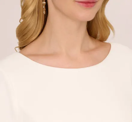 Adrianna Papell Jumpsuits*Stretch Crepe Jumpsuit With Feather Trim Bell Sleeves In