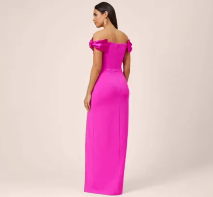 Adrianna Papell Wedding Guest Dresses|Formal Dresses*Stretch Crepe Off-The-Shoulder Long Column Gown With Bows In Pink Flame