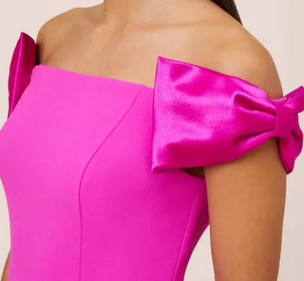 Adrianna Papell Wedding Guest Dresses|Formal Dresses*Stretch Crepe Off-The-Shoulder Long Column Gown With Bows In Pink Flame