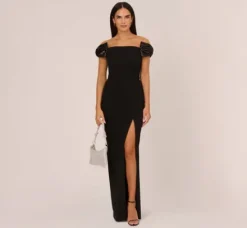 Adrianna Papell Wedding Guest Dresses|Formal Dresses*Stretch Crepe Off The Shoulder Gown With Sequin Bows In